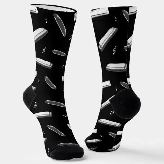 Mundharmonika Muster auf Schwarz Socken (Gewinkelt)
