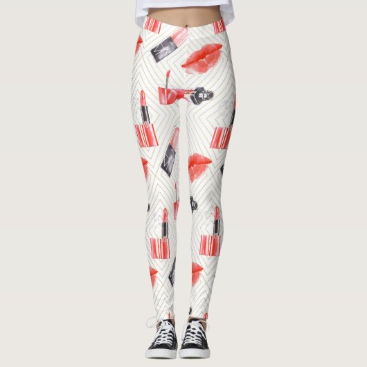 Mundküssen mit Lipstick-Muster Leggings (Vorderseite)