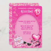 Muñeca Personalizada Plantilla de Cumpleaños Rosa Einladung (Vorne/Hinten)