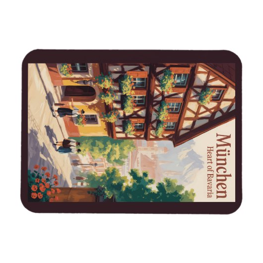 Munich Germany Bavaria Illustration Travel Art Magnet (Horizontal)