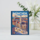 Munich Germany Illustration Travel Art Vintage Postkarte (Stehend Vorderseite)