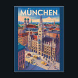 Munich Germany Illustration Travel Art Vintage Postkarte<br><div class="desc">Munich retro vector travel design. From Marienplatz to Oktoberfest,  it’s a must-visit destination full of German heritage and vibrant urban life.</div>