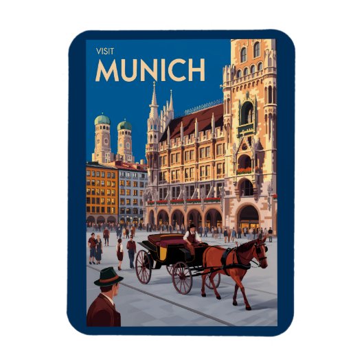 Munich Germany Marienplatz Travel Art Vintage Magnet (Vertikal)
