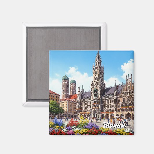Munich Marienplatz Germany Flowers Magnet (Vorderseite/Rückseite)