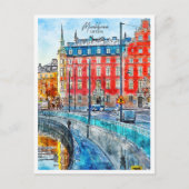 Munkbron Schweden Jahrgang Reise Aquarell Postkarte (Vorderseite)