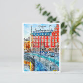 Munkbron Schweden Jahrgang Reise Aquarell Postkarte (Stehend Vorderseite)