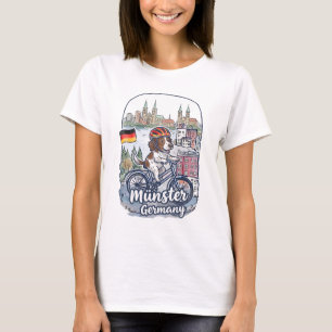 Münster Deutschland Fahrradfahren Süßer Hund T-Shirt