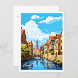 Münster Deutschland Vintage Reise Illustration Postkarte
