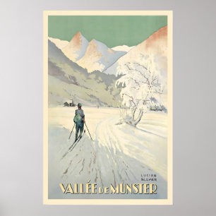Munster Valley Elsass Frankreich Vintage-Skiplakat Poster