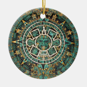 Münzanhänger, alter Aztekenkalender Keramik Ornament