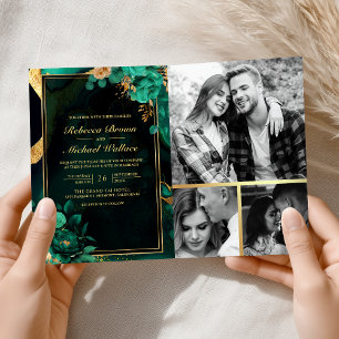 Münzgrün Gold Blumenmarmor QR-Code Hochzeit Einladung