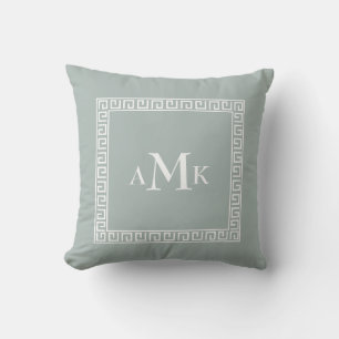 Münzgrüner griechischer Schlüssel   Monogramm-Wurf Kissen