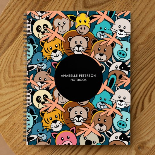 Mural Doodle Art Heads Cartoons Monogram Notizblock