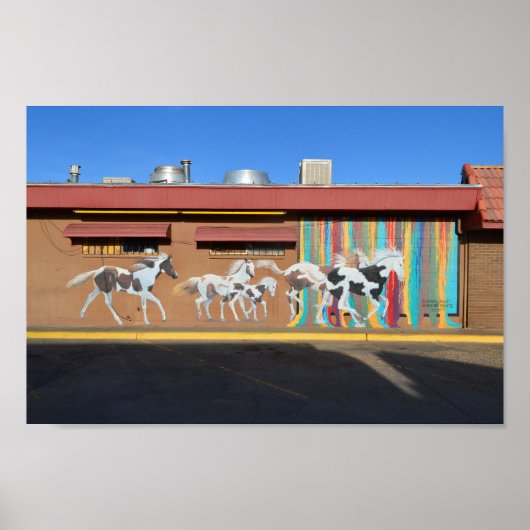 Mural von Paint Horses, Tucumcari, New Mexico Poster (Vorne)