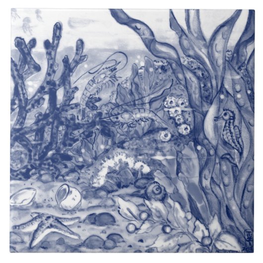 Mural von Shrimps unter Sea Dark Blue Ocean Pc#9 Fliese (Vorderseite)