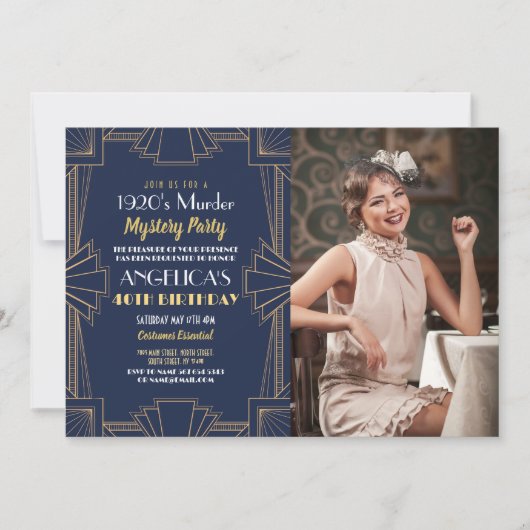 Murder Mystery Birthday Dinner Party Foto der 20er Einladung (Vorderseite)