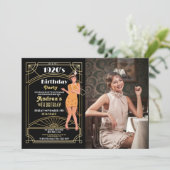 Murder Mystery Birthday Dinner Party Foto der 20er Einladung (Stehend Vorderseite)