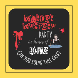 Murder Mystery Birthday Party Black Elegante Quadratischer Aufkleber