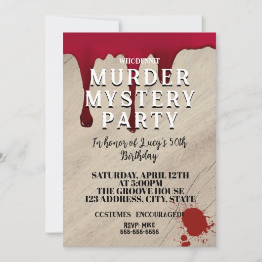 Murder Mystery Dinner Invitation – Bloody Whodunit Einladung (Vorderseite)
