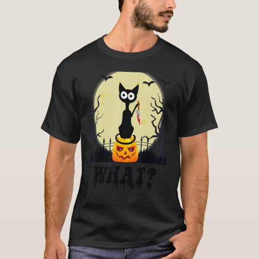 Murderous Black Cat With bloody Knife Halloween Co T-Shirt (Vorderseite)