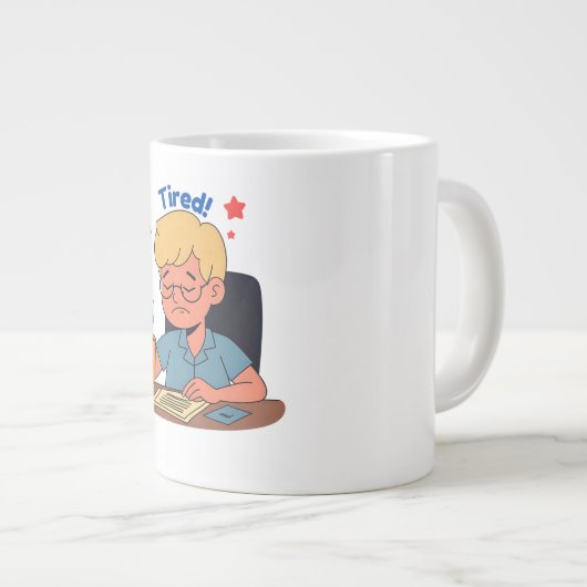 Müred Office Worker Cartoon - Funny Coffee & Work Jumbo-Tasse (Vorderseite Rechts)