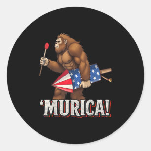 Murica Bigfoot 4. Juli American Flag Sasquatch Runder Aufkleber