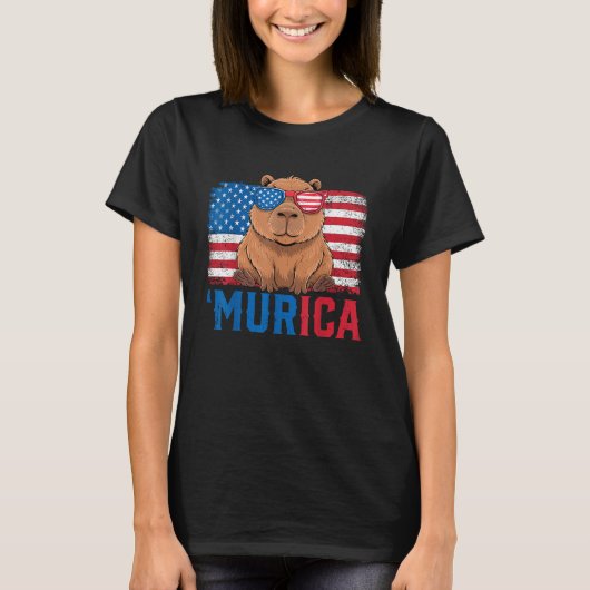 Murica Capybara USA Flag Sonnenbrille Patriotic T-Shirt (Vorderseite)