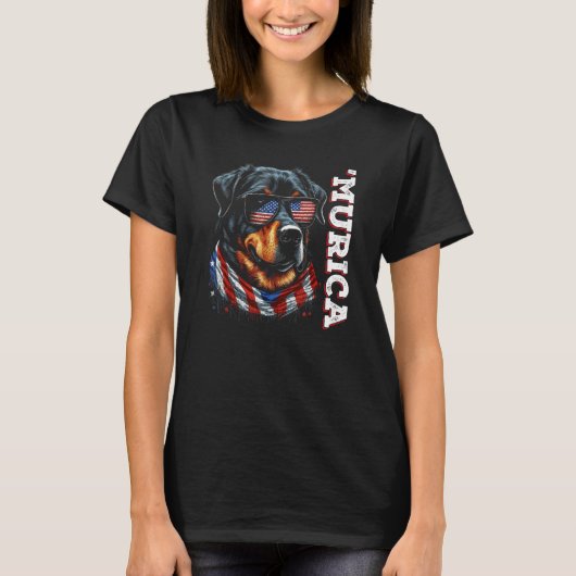 Murica Patriotic Rottweiler 4th of July Dog 9 T-Shirt (Vorderseite)