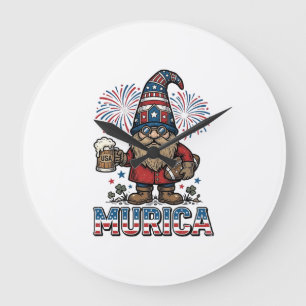 Murica Patriotischer Gnom Bier Vintage-Shirt-Desig Große Wanduhr