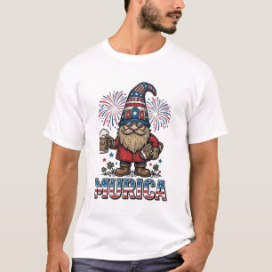 Murica Patriotischer Gnom Bier Vintage-Shirt-Desig T-Shirt
