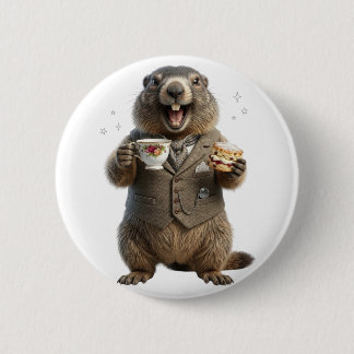 Murmeltier beim Teetrinken Button