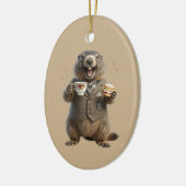 Murmeltier beim Teetrinken Keramik Ornament (Links)
