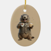 Murmeltier beim Teetrinken Keramik Ornament (Vorne)