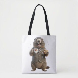Murmeltier beim Teetrinken Tasche