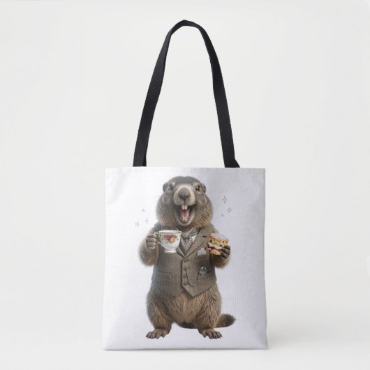 Murmeltier beim Teetrinken Tasche (Vorderseite)