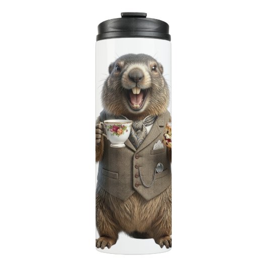 Murmeltier beim Teetrinken Thermosbecher (Vorderseite)