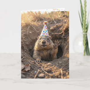Murmeltier-Geburtstag mit Partyhut Karte