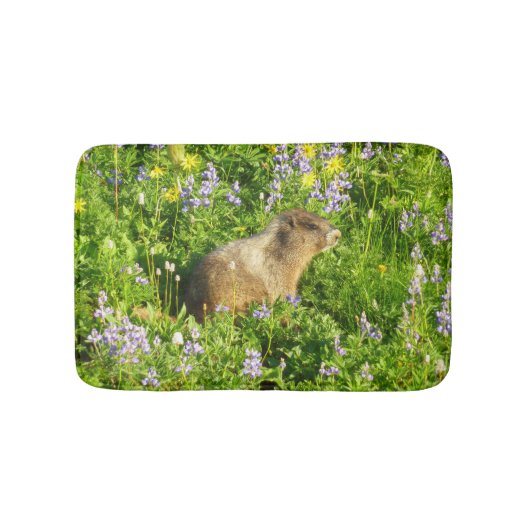 Murmeltier in Mount Rainier Wildblumen Badematte (Vorderseite)