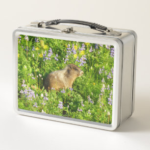 Murmeltier in Mount Rainier Wildblumen Metall Brotdose