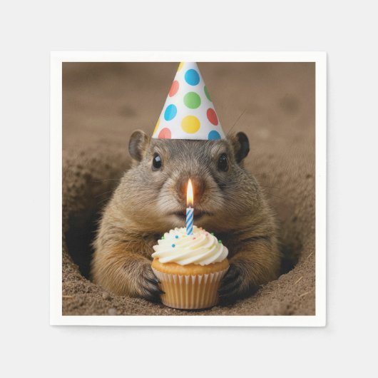Murmeltier zum Geburtstag mit einem Cupcake Serviette (Vorderseite)