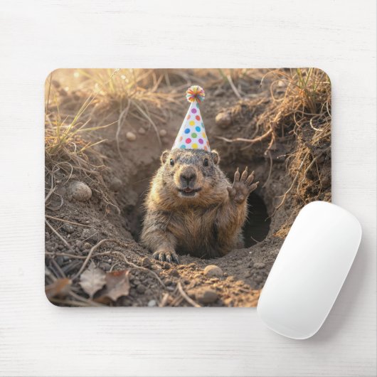Murmeltiere mit einer Geburtstagsmütze Mousepad (Mit Mouse)