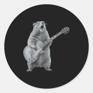 Murmeltiere spielt Gitarre Rock Frohen Murmeltiert Runder Aufkleber