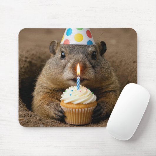 Murmeltiers mit einem Geburtstagscupcake Mousepad (Mit Mouse)