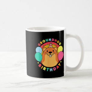 Murmeltiers-Tags-Geburtstagsfeier-Hut-Ballons Retr Kaffeetasse