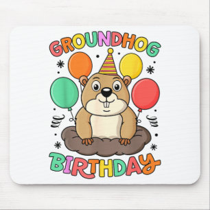 Murmeltiertag Geburtstagsparty Hut Ballons Retro 6 Mousepad