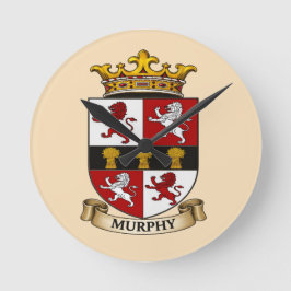 Murphy Family Coat of Arms Round Clock Runde Wanduhr