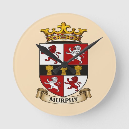 Murphy Family Coat of Arms Round Clock Runde Wanduhr (Vorderseite)