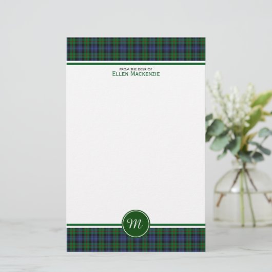 Murray Clan Tartan Green und Blue Kariert Monogram Briefpapier (Stehend Vorderseite)