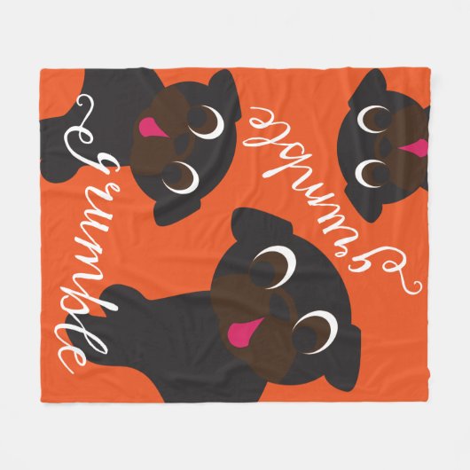 Murren, Murren-schwarze Mops-Fleece-Decken-Orange Fleecedecke (Vorderseite (Horizontal))