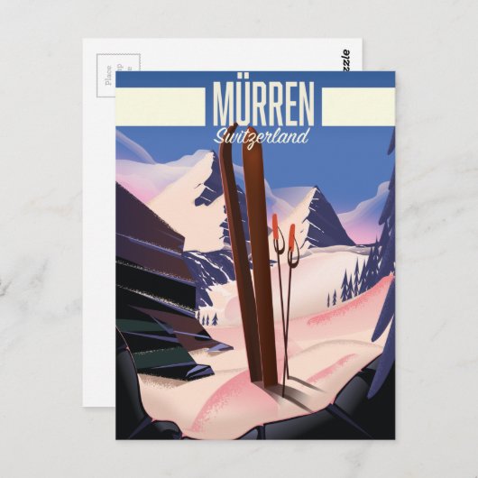 Murren Schweiz Skipposter Kunstdruck. Postkarte (Vorne/Hinten)